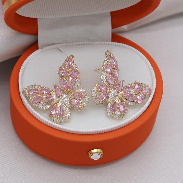 14K Vergoldung Korea Design Modeschmuck Luxus Rosa Zirkon Schmetterling Ohrringe Elegante Frauen Hochzeit Party Zubehör rosa von Joom DACH