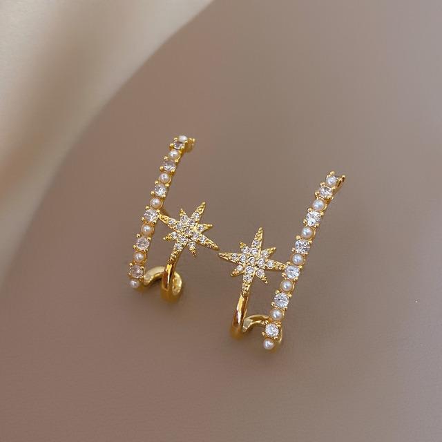 14K Vergoldung Koreanische Neue Mode Schmuck Starburst Zirkon Perle U-förmigen Ohrringe Elegante Frauen Ungewöhnliche Täglichen Arbeit Ohrringe weiß von Joom DACH