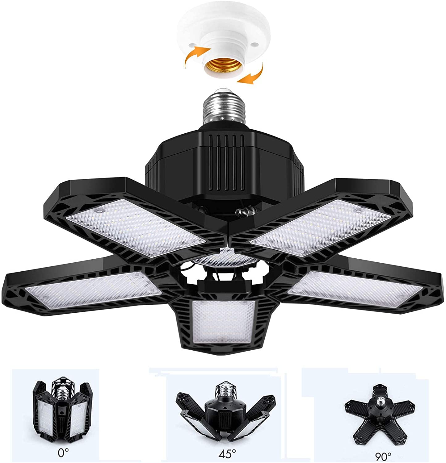 15000LM 150W faltbare LED-Lampen E27 Garagenlicht verstellbare Multi-Panel-Marktladen-Deckenleuchte für Werkstatt-Lagerbeleuchtung 11 Leaf Light-150W von Joom DACH