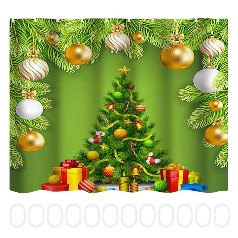 150x180cm Weihnachtsbäumchen-Muster Wasserdichter Duschvorhang mit Haken Badezimmerdeko von Joom DACH