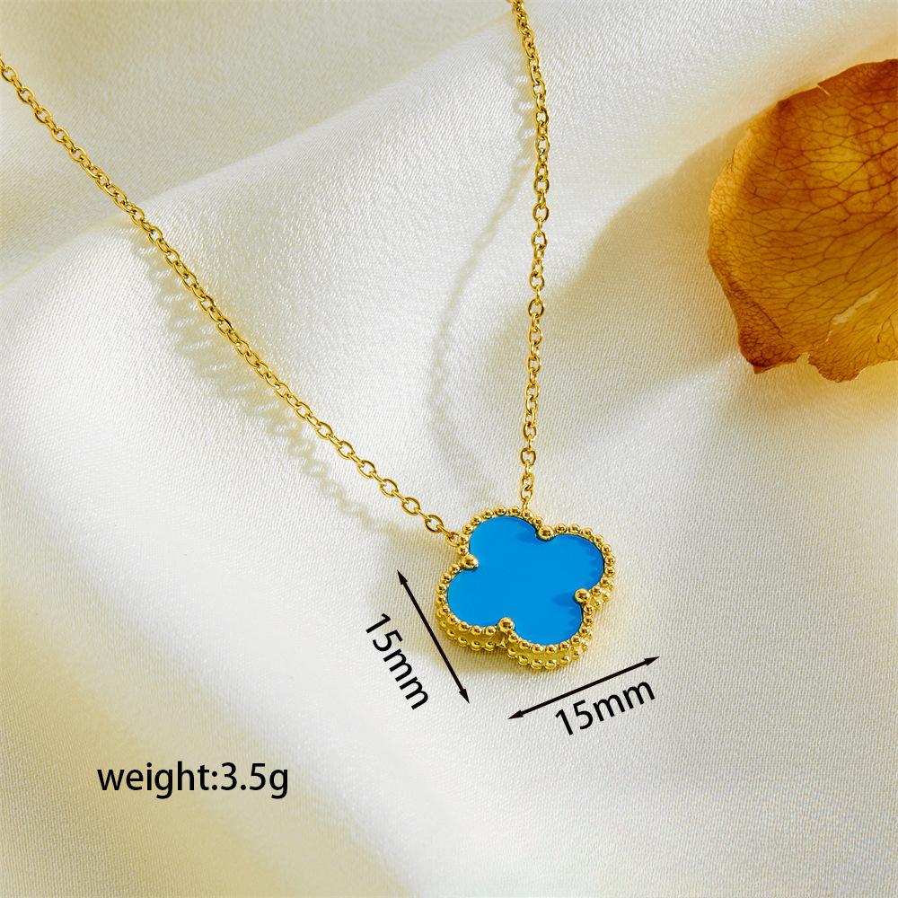 15MM Doppelseitige Titanstahl Halskette mit vierblättrigem Kleeblatt Einfache Damen Schlüsselbeinkette Netzrote Schmuckstücke blau von Joom DACH