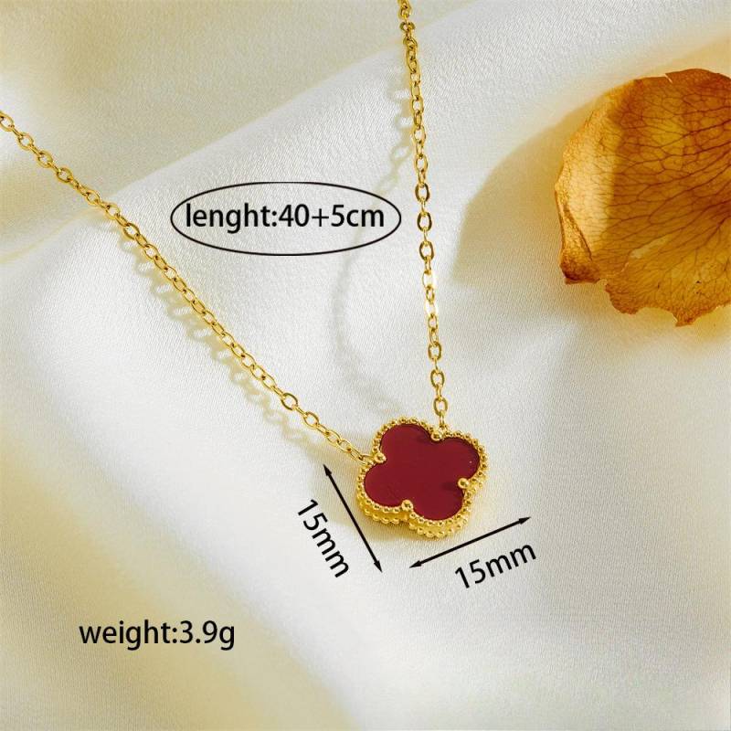 15MM Doppelseitige Titanstahl Halskette mit vierblättrigem Kleeblatt Einfache Damen Schlüsselbeinkette Netzrote Schmuckstücke rot von Joom DACH