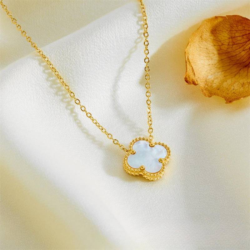 15MM Doppelseitige Titanstahl Halskette mit vierblättrigem Kleeblatt Einfache Damen Schlüsselbeinkette Netzrote Schmuckstücke weiß von Joom DACH