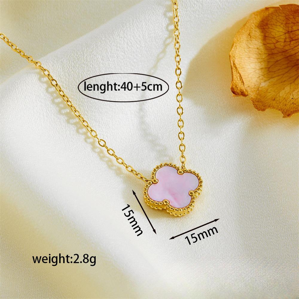 15MM Doppelseitige Titanstahl Halskette mit vierblättrigem Kleeblatt Einfache Damen Schlüsselbeinkette Netzrote Schmuckstücke rosa von Joom DACH