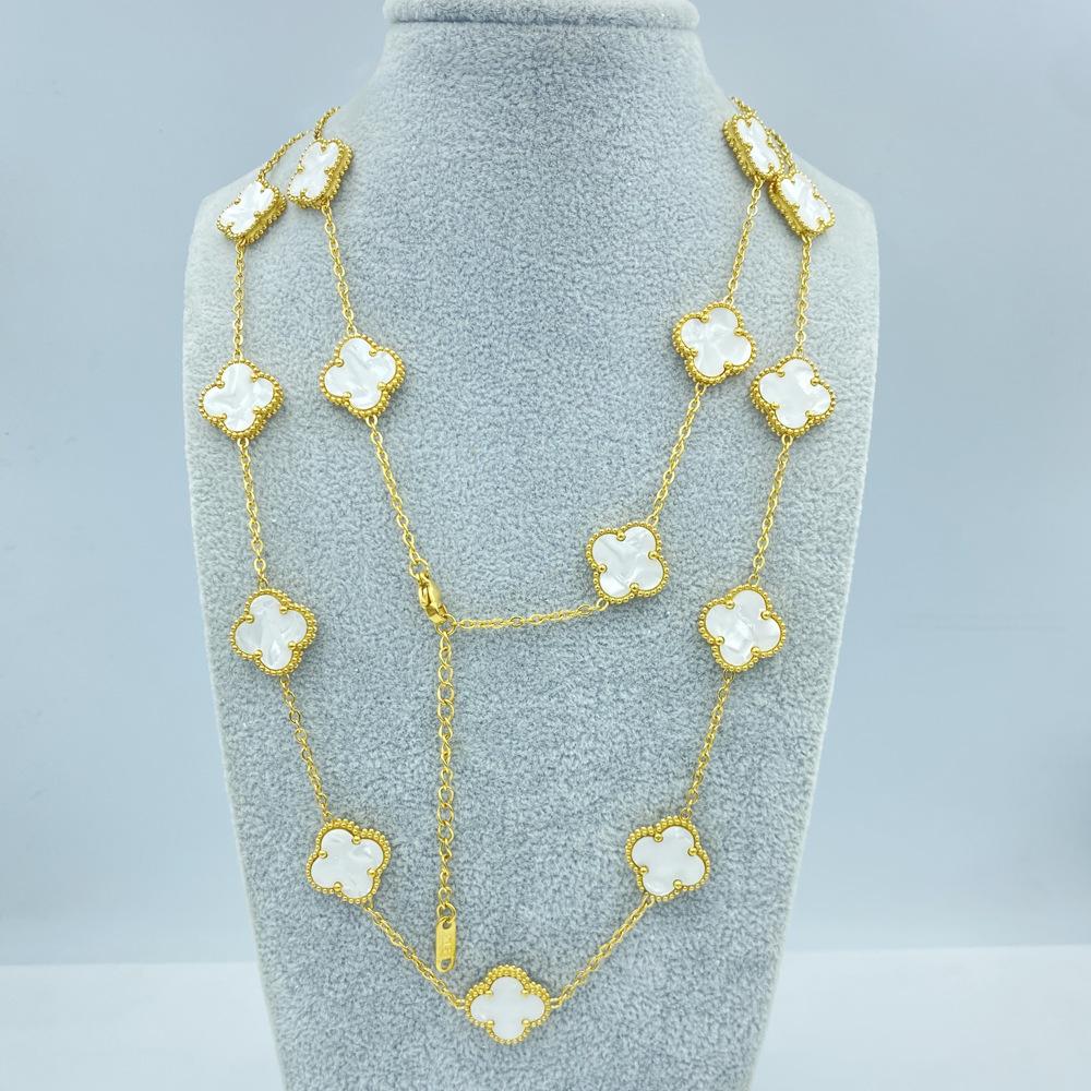 15MM Titanstahl Halskette 20 Blumen 90+5CM Vierblättriges Kleeblatt Halskette Damen Halskette von Joom DACH