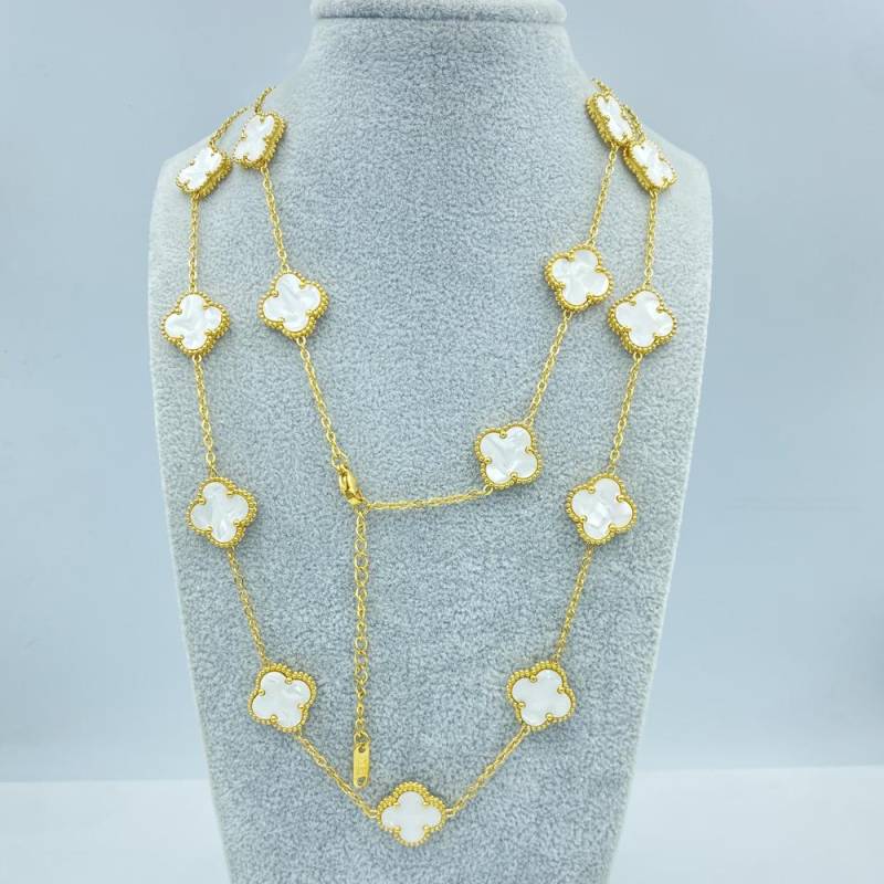 15MM Titanstahl Halskette 20 Blumen 90+5CM Vierblättriges Kleeblatt Halskette Damen Halskette von Joom DACH