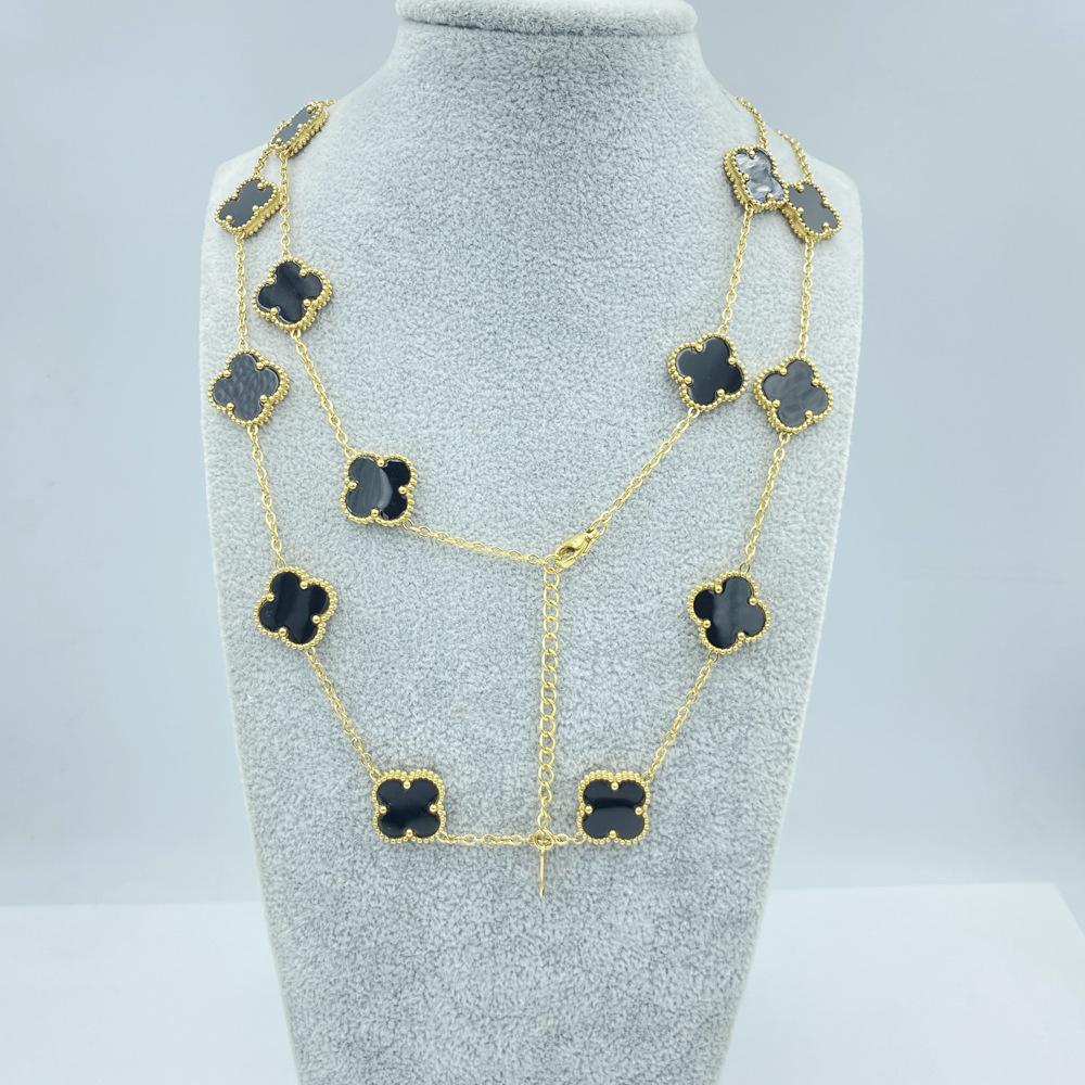 15MM Titanstahl Halskette 20 Blumen 90+5CM Vierblättriges Kleeblatt Halskette Damen Halskette von Joom DACH