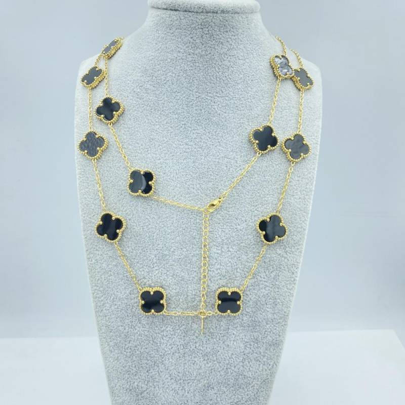 15MM Titanstahl Halskette 20 Blumen 90+5CM Vierblättriges Kleeblatt Halskette Damen Halskette von Joom DACH