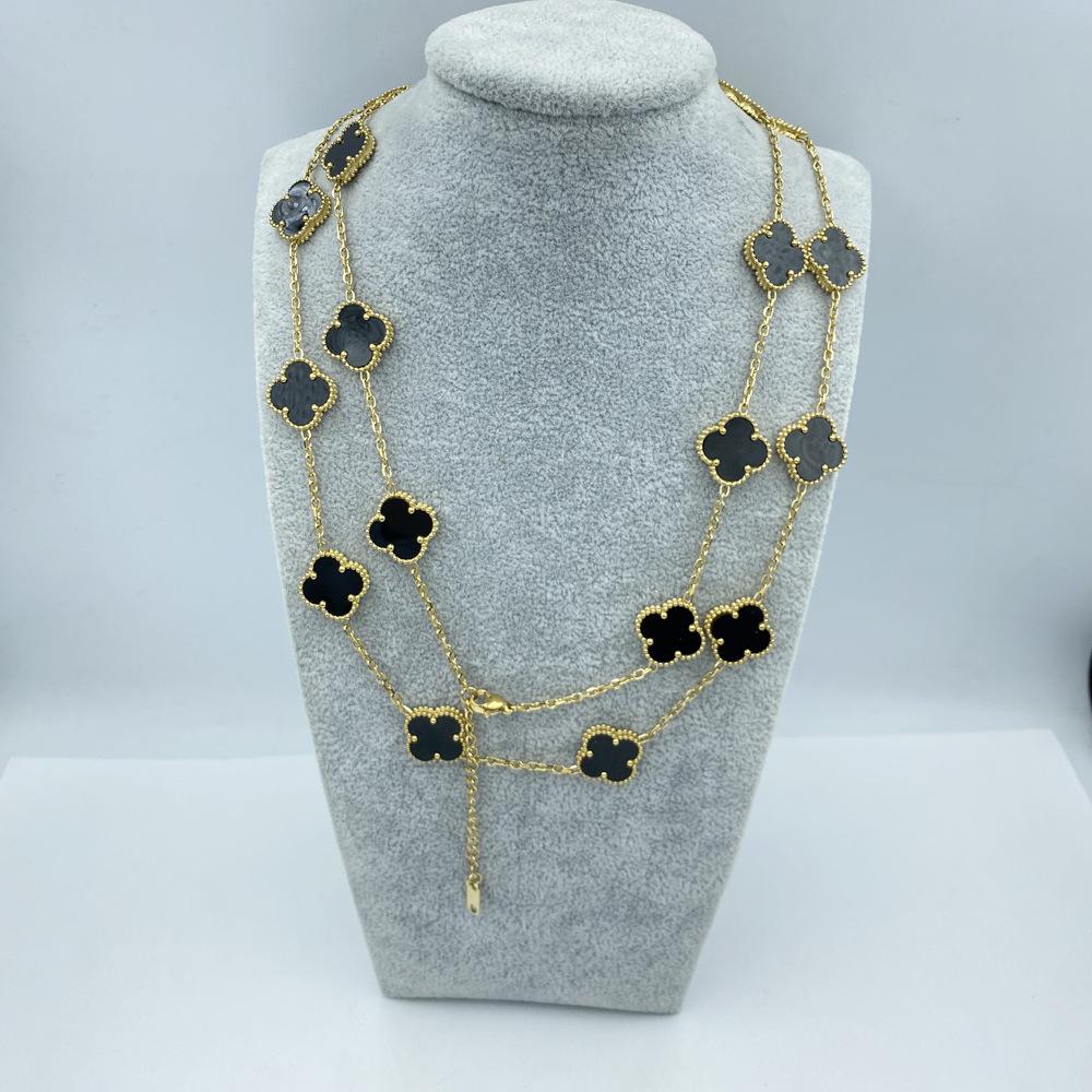 15MM Titanstahl Halskette 20 Blumen 90+5CM Vierblättriges Kleeblatt Halskette Damen Halskette von Joom DACH