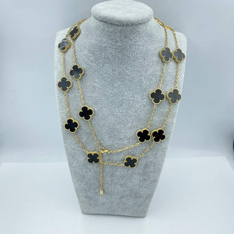 15MM Titanstahl Halskette 20 Blumen 90+5CM Vierblättriges Kleeblatt Halskette Damen Halskette von Joom DACH