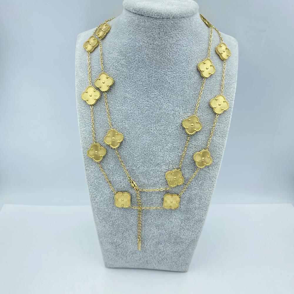 15MM Titanstahl Halskette 20 Blumen 90+5CM Vierblättriges Kleeblatt Halskette Damen Halskette von Joom DACH