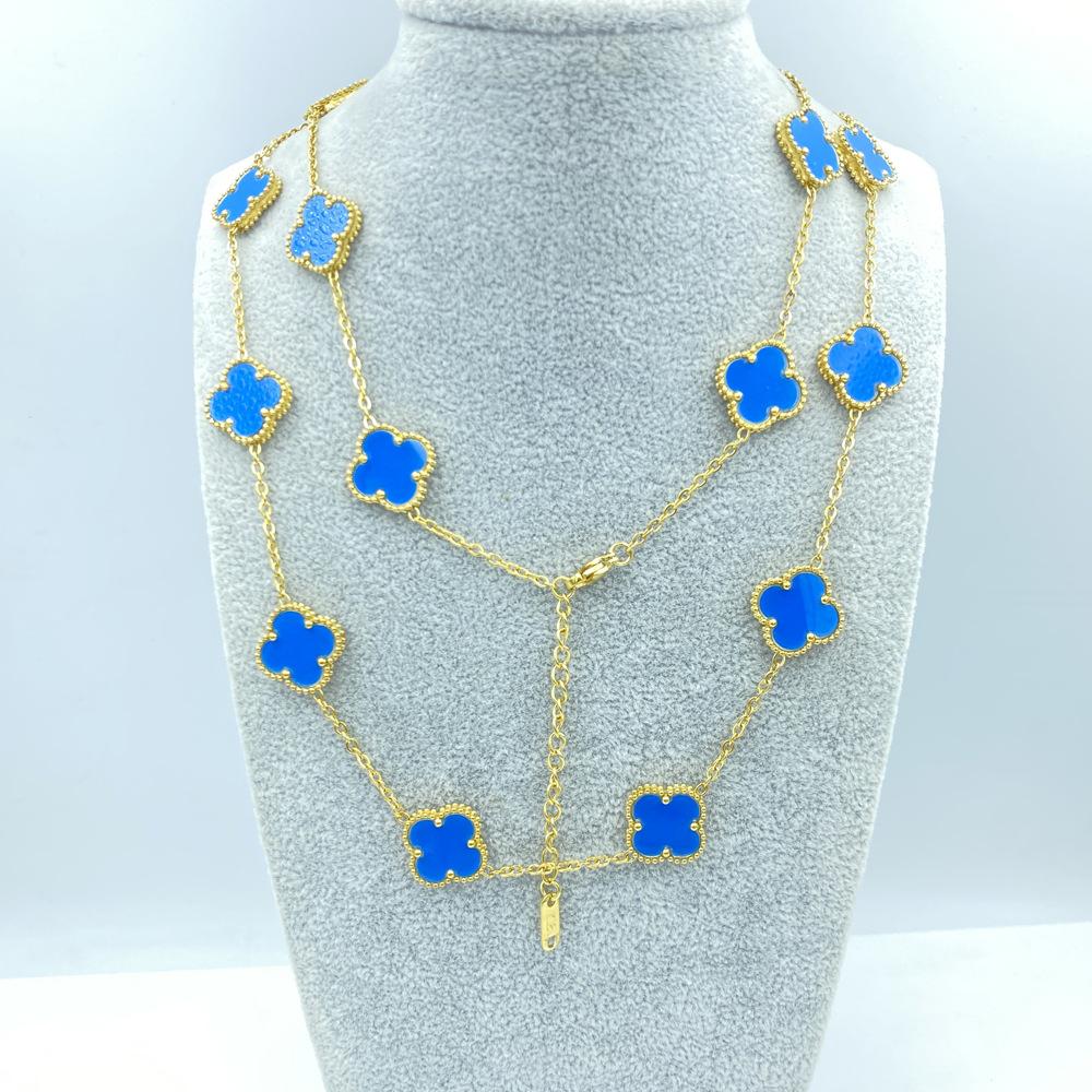 15MM Titanstahl Halskette 20 Blumen 90+5CM Vierblättriges Kleeblatt Halskette Damen Halskette von Joom DACH