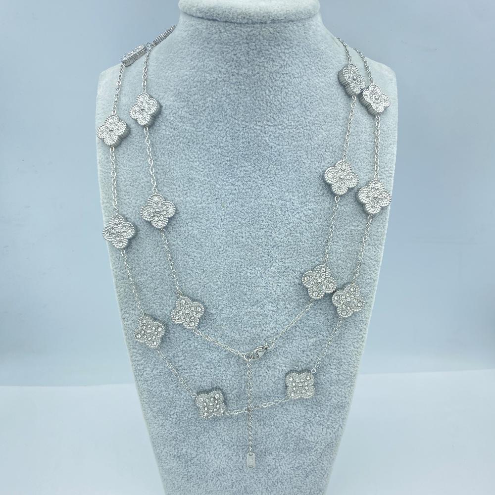 15MM Titanstahl Halskette 20 Blumen 90+5CM Vierblättriges Kleeblatt Halskette Damen Halskette von Joom DACH