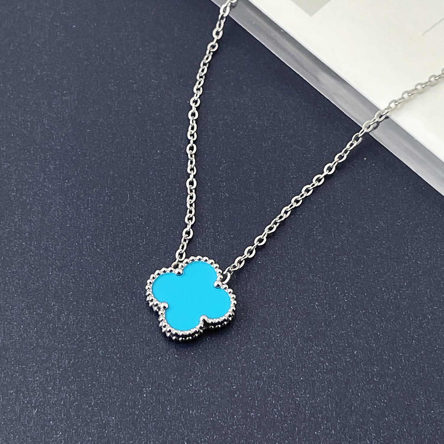 15mm Doppelseitige Titanstahl Vierblättriges Kleeblatt Halskette Damen Schlichte Titanstahl Schlüsselbeinkette Halskette Netz Roter Schmuck von Joom DACH