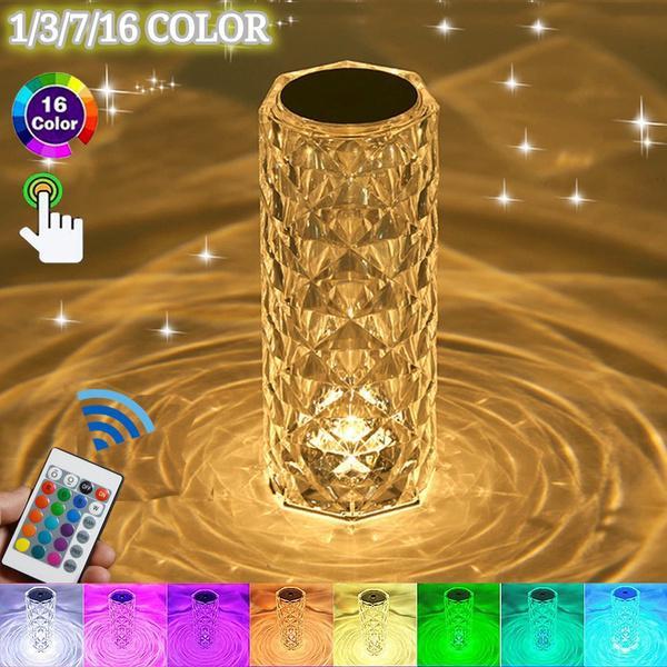 16/7/3/1 Farben LED Kristall Tischlampe Rose Licht Projektor Touch Einstellbar Romantische Diamant Atmosphäre Licht USB Touch Nachtlicht Monochrome No Remote von Joom DACH