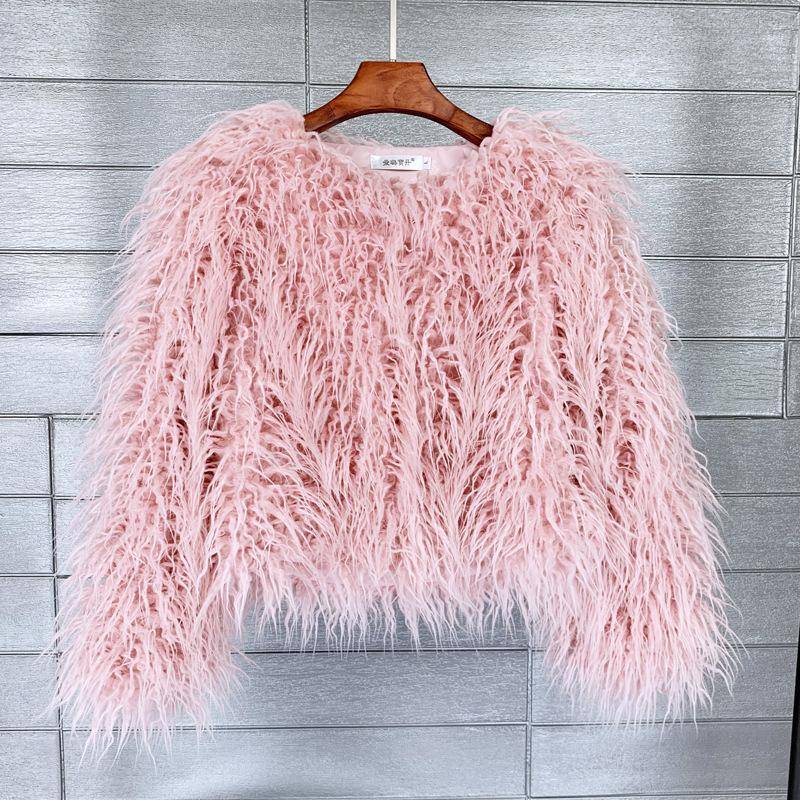 16 Farben Damen Pelzmantel Bunt Flauschig Rosa Lammfell Kunstpelzmantel Schaffellmantel Winter Kunstpelzmantel S rosa von Joom DACH