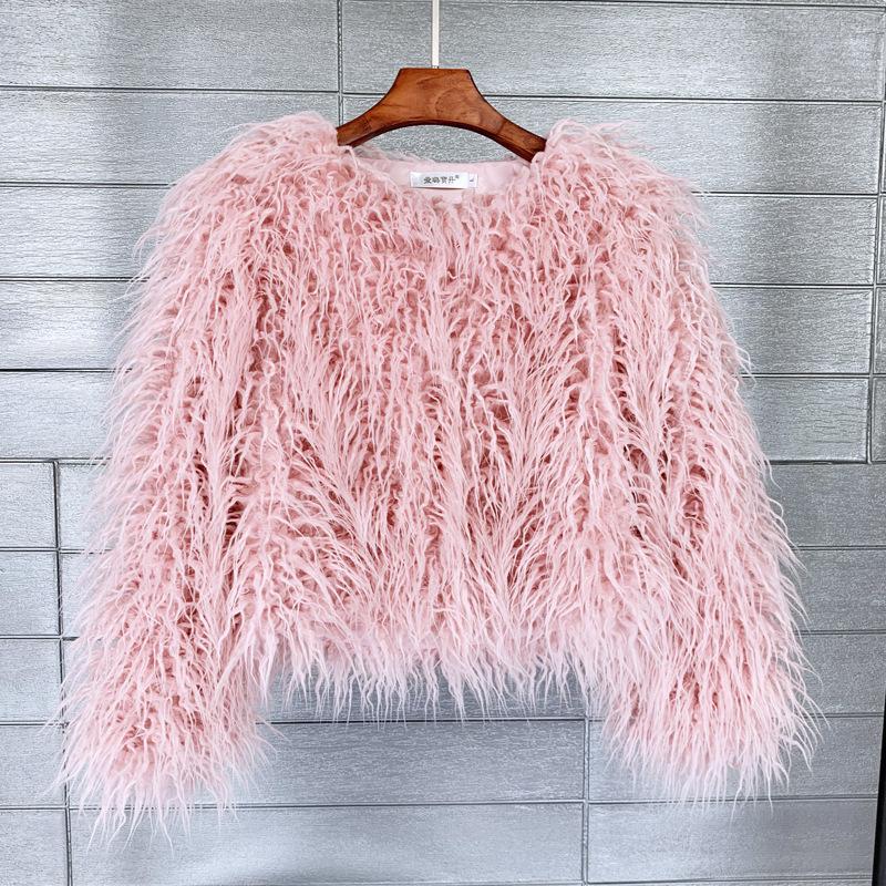 16 Farben Damen Pelzmantel Bunt Flauschig Rosa Lammfell Kunstpelzmantel Schaffellmantel Winter Kunstpelzmantel XL rosa von Joom DACH