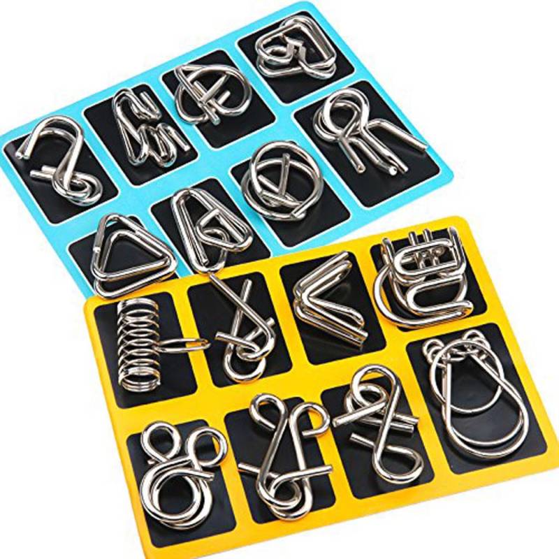 16 Pcs Metall Draht Puzzle Spielzeug Gehirn Teaser Spiel Geist IQ Test Ring Kinder Geschenk silber von Joom DACH