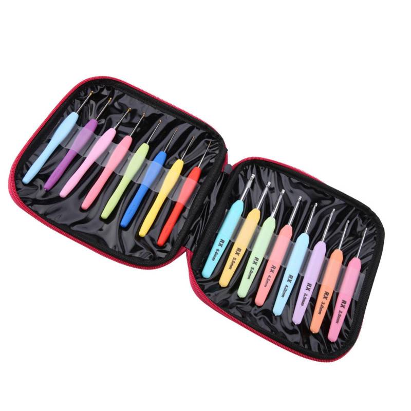 16-teiliges mehrfarbiges Häkelnadel-Set, Stricknadel-Set aus Aluminium mit weichem Griff von Joom DACH