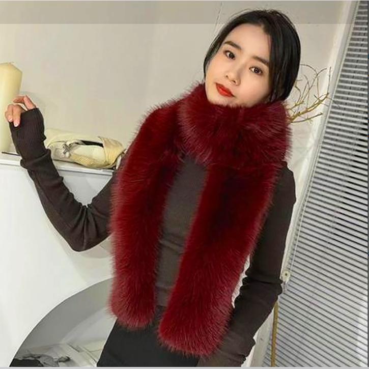 160*15cm Einseitiger Plüsch Damen Kunstfell Kragen Schal Wickel, Kalter Winter Warmer Wickel Stola Schal Schal Schulterwärmer Halstücher für Damen 160*15cm dunkelrote von Joom DACH