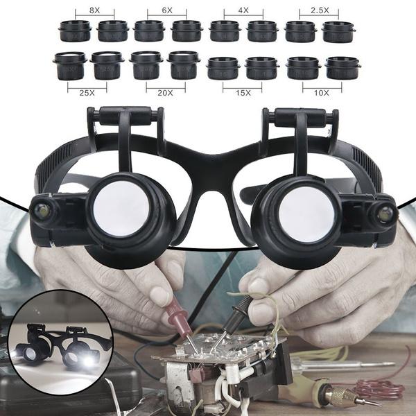 16PCS Vergrößerung Objektiv Kopf Tragen Doppel Gläser Typ Led Licht Schmuck Uhr Reparatur Hohe Vergrößerung Lupe Luxury suit schwarz von Joom DACH