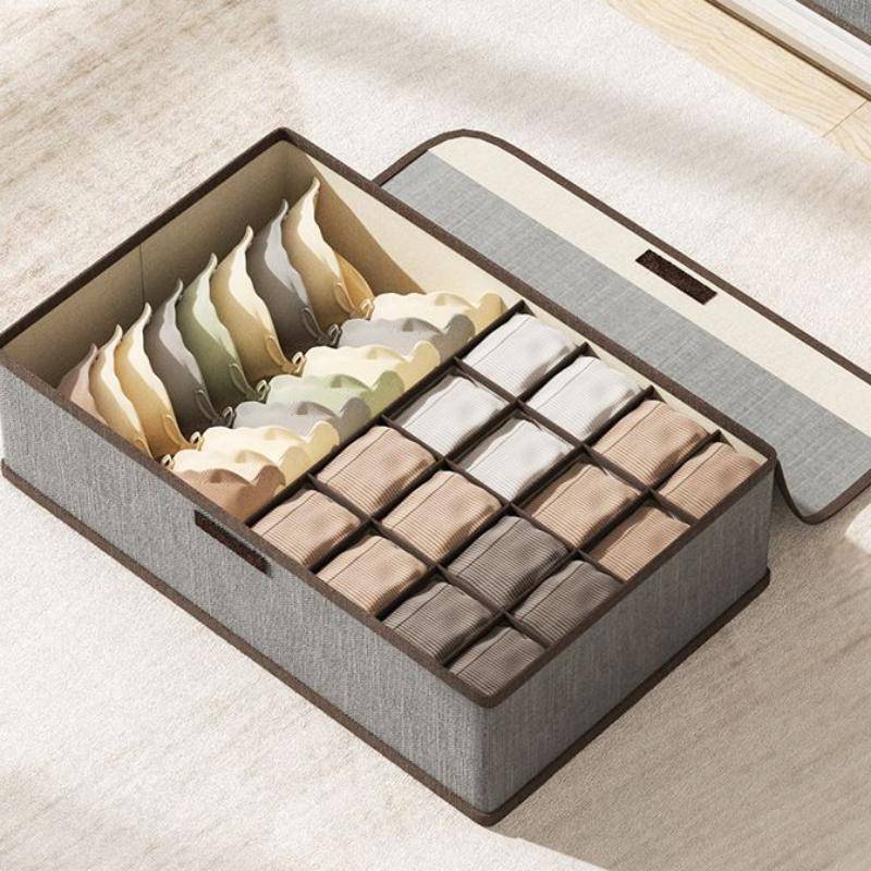 17 Gitter Baumwolle Leinen Unterwäsche Aufbewahrungsbox Haushalt Schlafsaal Socken HöschenDrei-in-eins Schubladenteiler Organizer 17grids【44cm*29*12.5】 grau von Joom DACH