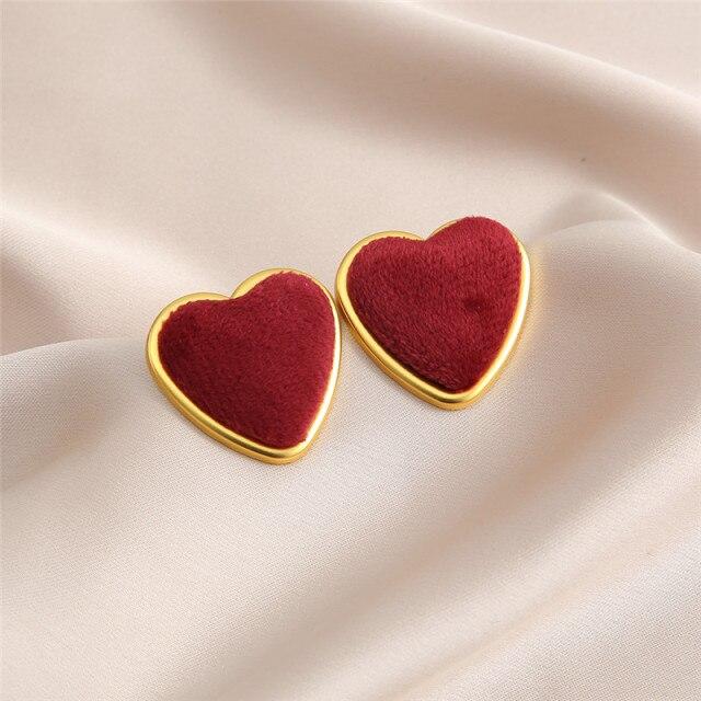 17 KM Vintage Bunte Samt Herz Stud Ohrringe Für Frauen Mädchen Elegante Beflockung Ohr Piercing Metall Ohrring Schmuck Geschenke von Joom DACH