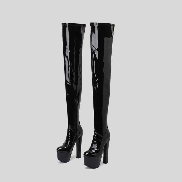 17 cm Ultra High Heel Overknee Stiefel Damen Stretch Lackleder Reißverschluss Overknee Stiefel Plateauschuh 39 von Joom DACH