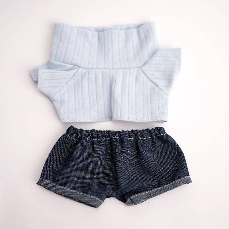 17 cm süße Mini-Plüsch-Puppenkleidung, Outfit-Zubehör für Labubu Idol-Puppen, Revers-T-Shirt und Jeans, zweiteiliges Set, DIY-Geschenk für Mädchen fit 17cm Labubu Do von Joom DACH