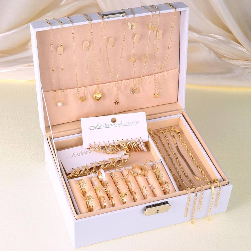 17KM 44 Stück Boho Schmucksets für Damen Mode Vintage Herz Zirkon Metall Ohrringe Halsketten Armbänder Fußkettchen Ringe Geschenke von Joom DACH