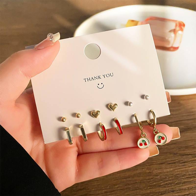 17KM Einfaches Herz-Schmetterling-Ohrstecker-Set Gold Silber Creolen für Frauen Schmuckzubehör 3 von Joom DACH