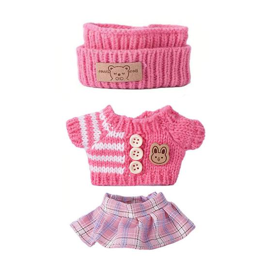 17cm Puppenkleidung 3-teiliges Hut-Pullover-Hosen-Set Handgemachte Baby-Puppen-Outfits Stilvolle Entzückende Accessoires für Puppensammler rosa von Joom DACH