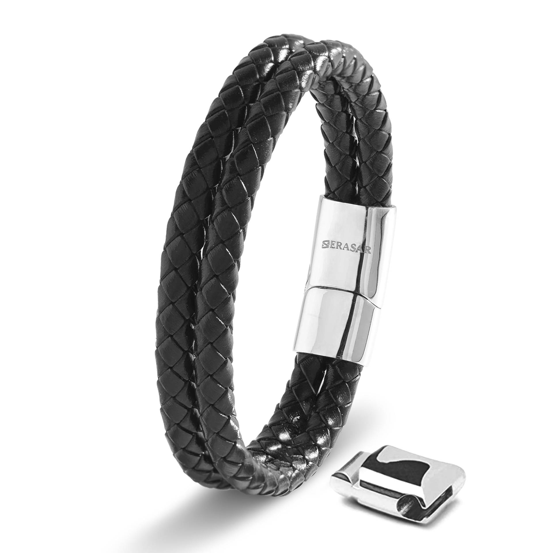 17cm Silberarmband für Herren Geschenkbox Echtes Leder Rindsleder Geflochten Verstellbar Magnetverschluss Schmuckschatulle Seil Männlich Mann Jungen Armband Band Schmuck von Joom DACH