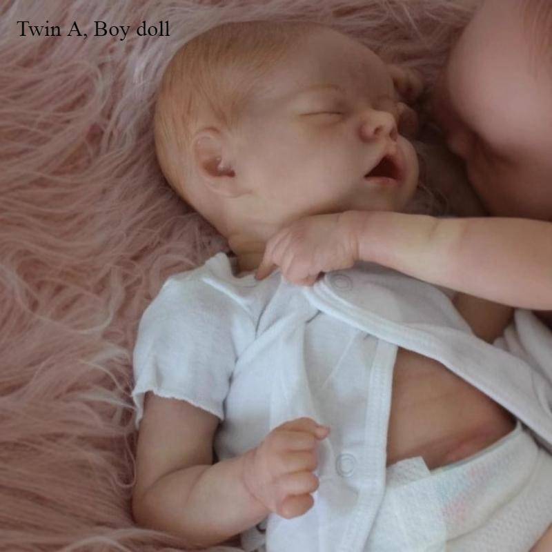18 Zoll lebensechte Reborn-Puppen, Zwilling A, Ganzkörper-Silikon, 48 cm, lebendige neugeborene Baby-Mädchen-Puppe, Zwilling B, süßes schlafendes Gesicht, echte Baby-Spielzeugpuppen für Kinder Twin A boy doll von Joom DACH