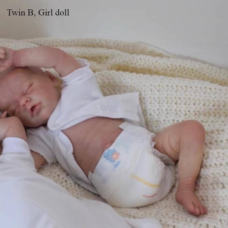 18 Zoll lebensechte Reborn-Puppen, Zwilling A, Ganzkörper-Silikon, 48 cm, lebendige neugeborene Baby-Mädchen-Puppe, Zwilling B, süßes schlafendes Gesicht, echte Baby-Spielzeugpuppen für Kinder Twin B girl doll von Joom DACH