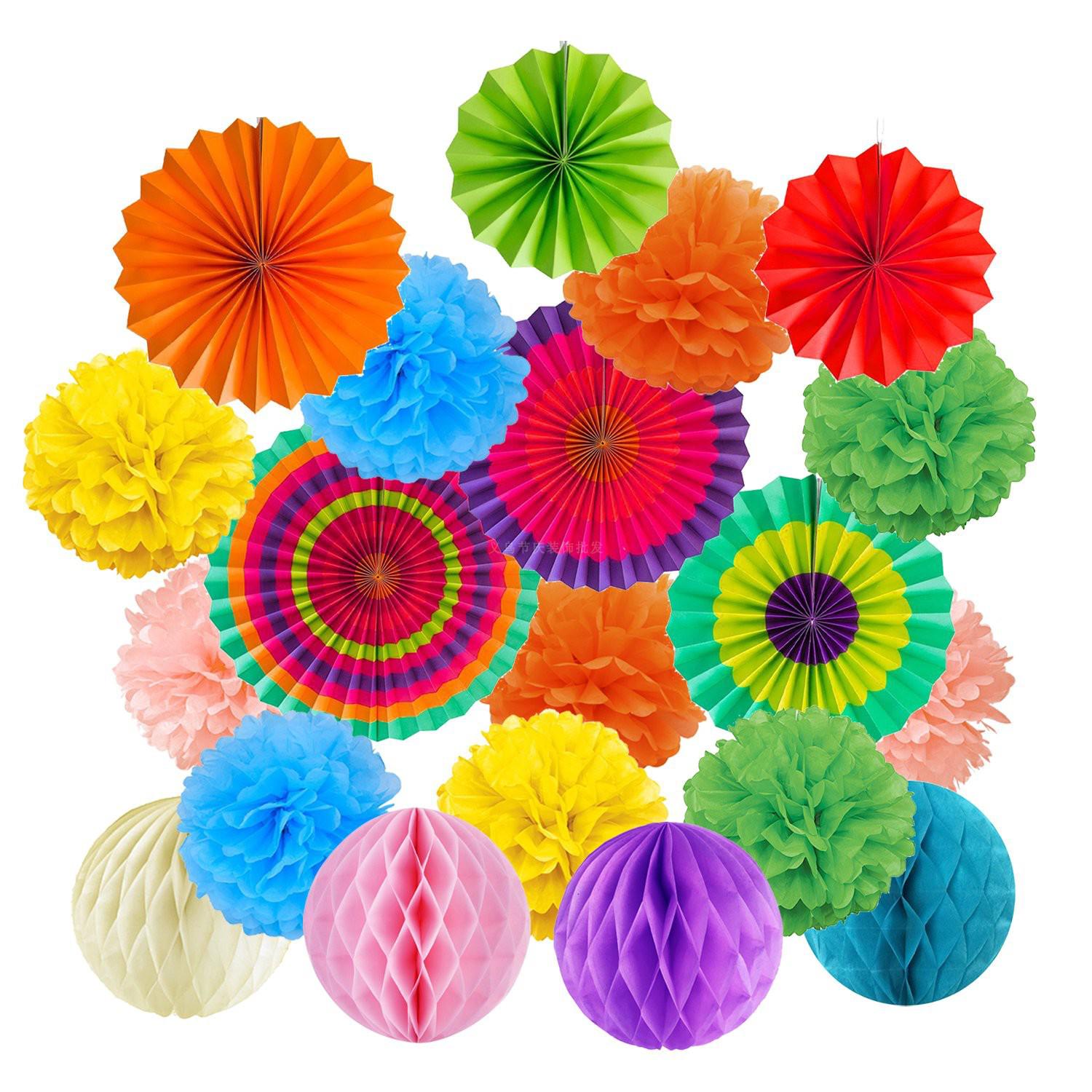 19 Teile/satz Papier Waben Bälle Party Fans Blume Tissue Pompom Hochzeit Hängen bunt von Joom DACH