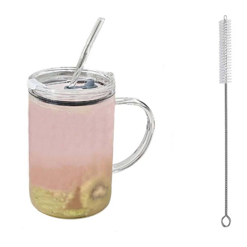 1L Trinkglas Becher mit Deckel und Strohhalm Glas Kaffeetasse Glasbecher Milch Safttasse Transparente Tasse Saft Mokkatassen 901-1000ml von Joom DACH