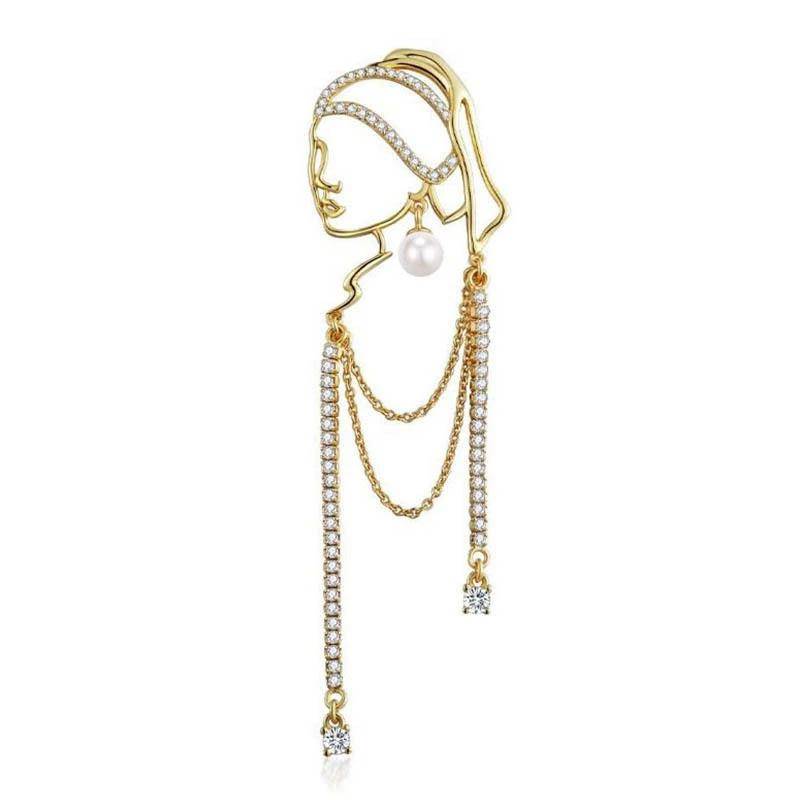 1 Stück Legierung Brosche Mode Ein Mädchen Elegant Quaste Brosche Für Frauen Mit Perlen Ohrringen Kleiderkragen Accessoires Pins Schmuck von Joom DACH