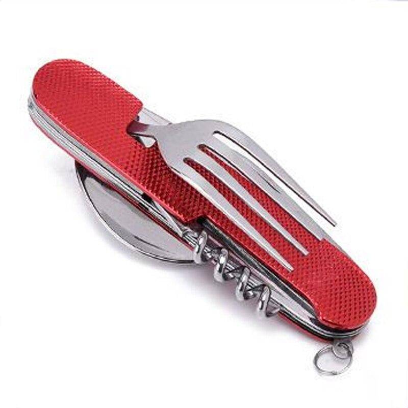 1PC Faltbares Geschirr Messer Löffel Gabel 4-In-1 Esslöffel Edelstahl Flaschenöffner Outdoor Camping Obstmesser Klappmesser rot von Joom DACH