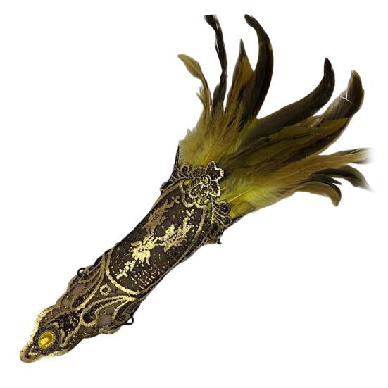 1PC Frauen Leistung Handschuhe Hohle Spitze Strass Dekor Feder Gothic Cosplay Kostüm Handgelenk Manschette Halloween Karneval Bühne Zeigen Arm Hülse gelb von Joom DACH