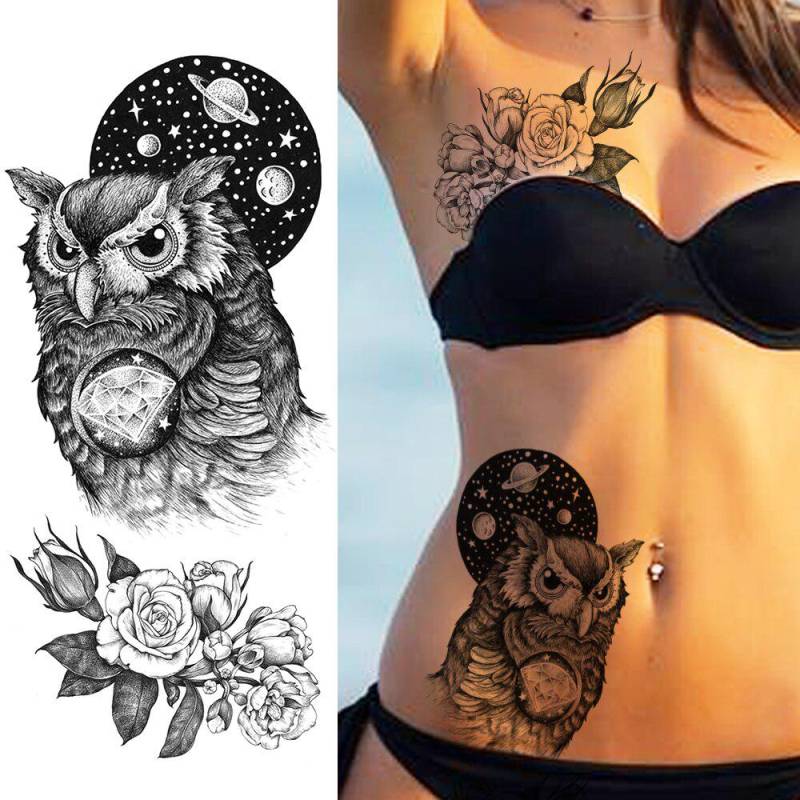 1PC Kreative Blume Temporäre Tattoo Aufkleber Wasserdicht Eule Planeten Tatoo Realistische Gefälschte Schmuck Kolibri Tatoo Für Frauen Urlaub von Joom DACH