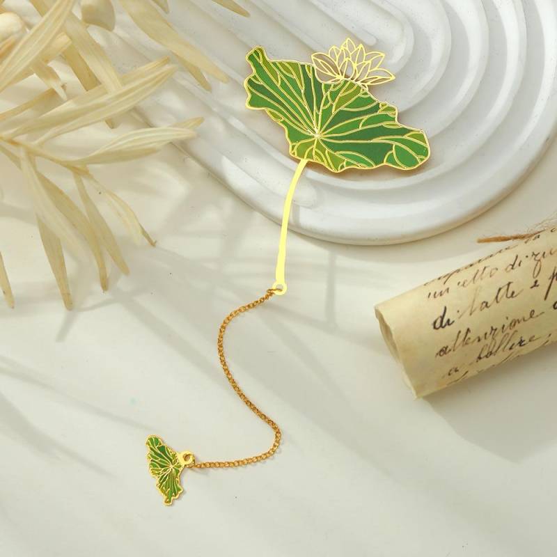 1PC Lotusblatt Vene Metall Lesezeichen Chinesischen Stil Kreative Lesezeichen Quaste Anhänger Student Geschenk Messing Quaste Schule Schreibwaren von Joom DACH