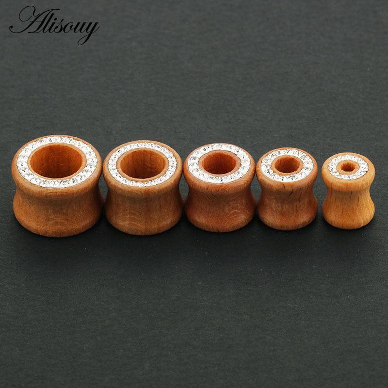 1PC Mode Ohr Stecker Holz Flesh Tunnel Zirkon Kristall Strass 8mm-16mm Sattel Ohr Kegel Körper piercing Schmuck Männer Frauen 12mm von Joom DACH