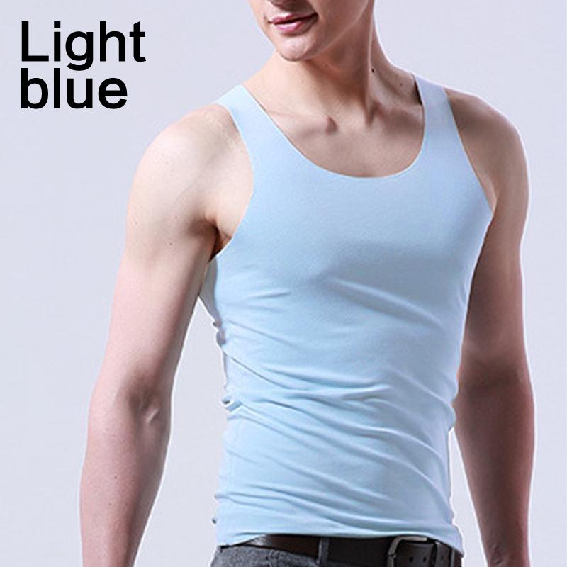 1PC Mode Schlank Engen Unterhemd Bouncy Top männer Nahtlose Eis Seide Tank Elastische Casual Solide 3X blau von Joom DACH