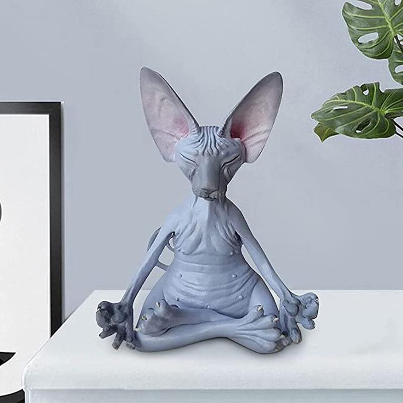 1PC süße Meditation Katze Sammlung Statue Miniatur handgemachte Tier Puppe Home Dekoration graue von Joom DACH