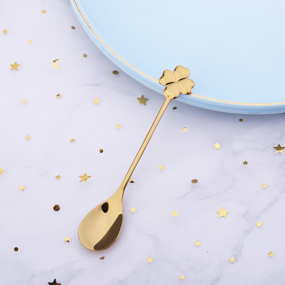 1PCS Teelöffel Kaffee Löffel 304 Edelstahl Löffel Rühren Blume Löffel Paar Löffel Weihnachten Geschenk Lucky clover gold von Joom DACH