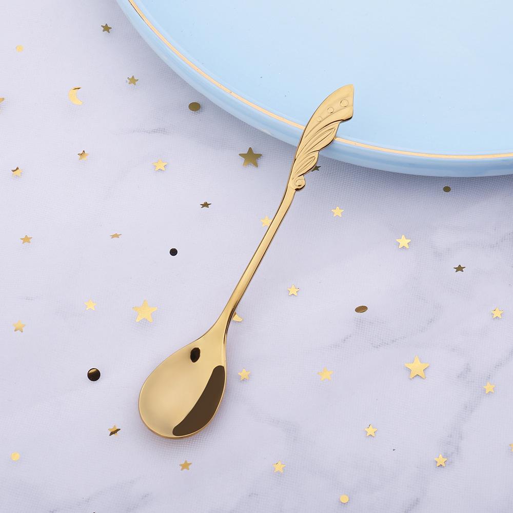 1PCS Teelöffel Kaffee Löffel 304 Edelstahl Löffel Rühren Blume Löffel Paar Löffel Weihnachten Geschenk wing gold von Joom DACH