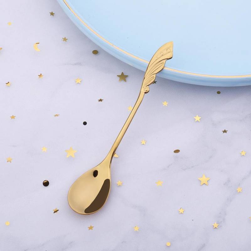1PCS Teelöffel Kaffee Löffel 304 Edelstahl Löffel Rühren Blume Löffel Paar Löffel Weihnachten Geschenk wing gold von Joom DACH