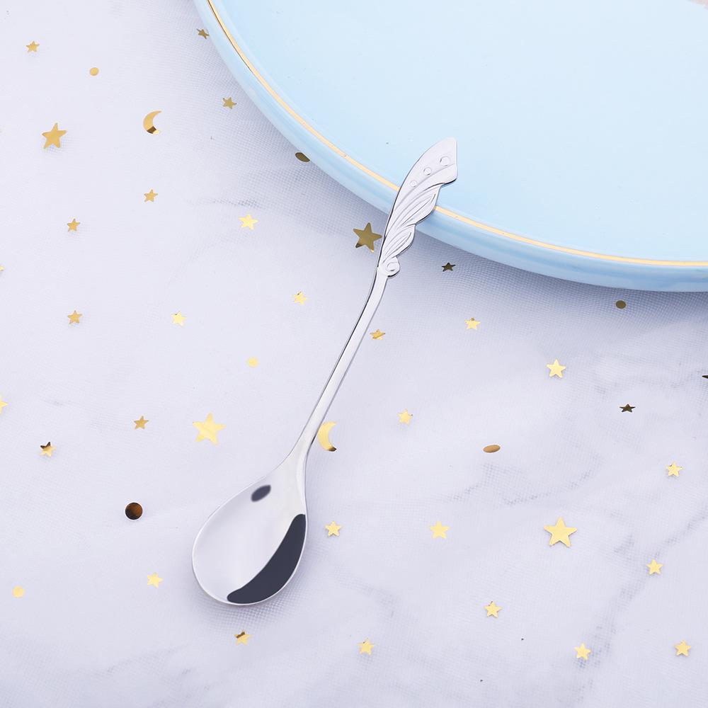 1PCS Teelöffel Kaffee Löffel 304 Edelstahl Löffel Rühren Blume Löffel Paar Löffel Weihnachten Geschenk wing silber von Joom DACH