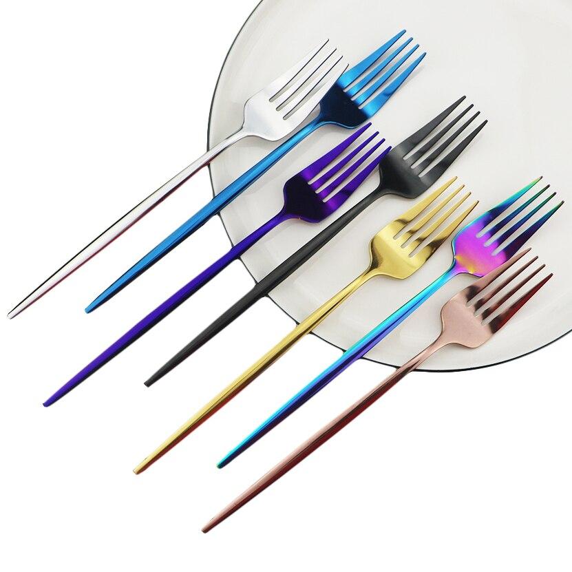 1Pcs Regenbogen Abendessen Gabel Edelstahl Geschirr Kuchen Gabel Obst Salat Gabel Schwarz Dessert Gabel Set Besteck Drop Verschiffen gold von Joom DACH
